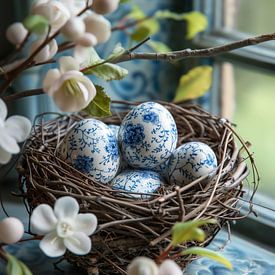 Delfts Blauwe Eieren in Nest van Studio Ypie