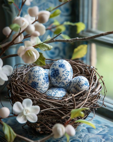 Delfts Blauwe Eieren in Nest van Studio Ypie
