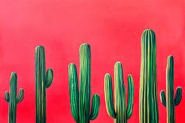 Cactus group on red background by Poster Art Shop