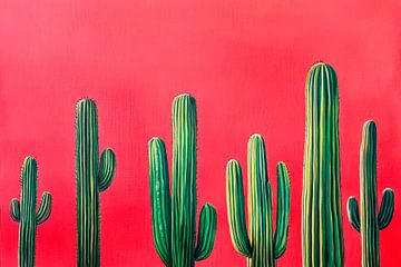 Cactus group on red background by Poster Art Shop