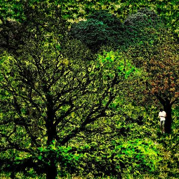 Geen bereik (man met smartphone in een bos) van Ruben van Gogh - smartphoneart