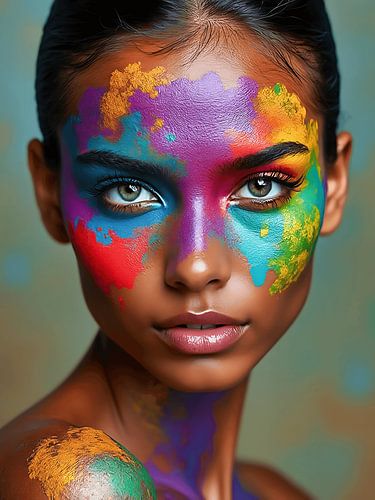 Portret van een vrouw met kleur op haar gezicht