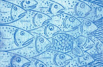 Gegen den Strom 2, Linolschnitt von Matthias Bertram