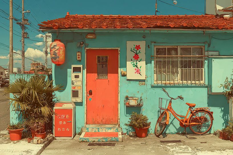 Vélo pittoresque du Japon contre la façade d'une maison par Egon Zitter