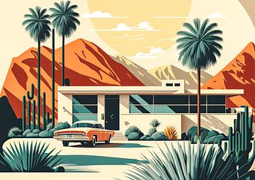 Retro 50's bungalow in Arizona woestijn van Vlindertuin Art