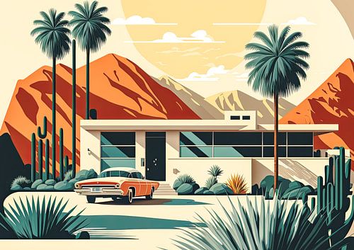 Retro 50's bungalow in Arizona woestijn van Vlindertuin-Art