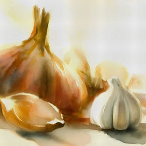 Stilleben mit Knoblauch und Zwiebeln | 50 Shades of Beige