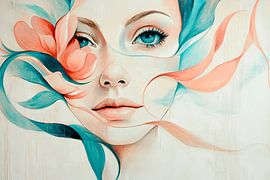 Portrait of a woman with floral accents by Poster Art Shop