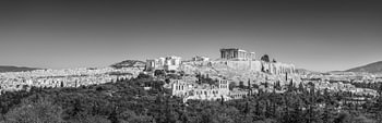 Panorama van Athene met Akropolis in zwart-wit