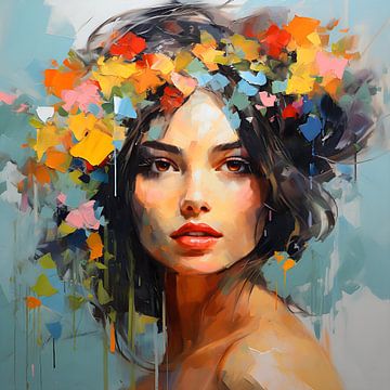 Brown eyed girl with flowers van Lauri Creates