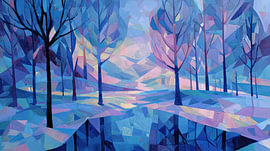 Winter im Wald – Kubismus, abstraktes Panorama von TheXclusive Art
