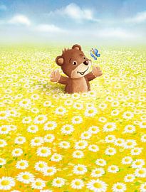cute bear in flower meadow by Stefan Lohr