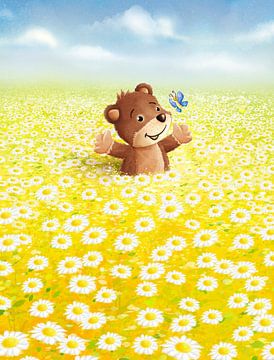 schattige beer in bloemenweide van Stefan Lohr