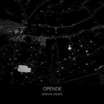 Zwart-witte landkaart van Opende, Groningen. van Rezona