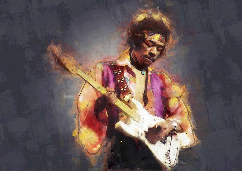Portrait de Jimi Hendrix en peinture à l'huile par Bert Hooijer