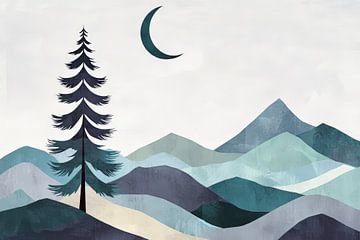 Rustig landschap met maan en sparren van Poster Art Shop