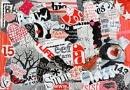 Moderne collage van oud papier in rood wit zwart van Trinet Uzun thumbnail