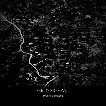 Black and white map of Groß-Gerau, Hesse, Germany. by Rezona