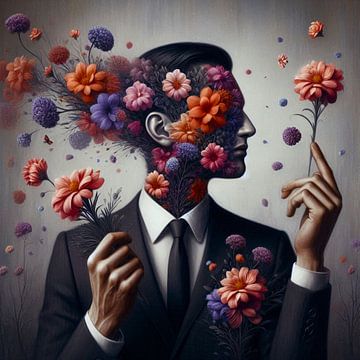 Man met bloemen van Bernhard Karssies