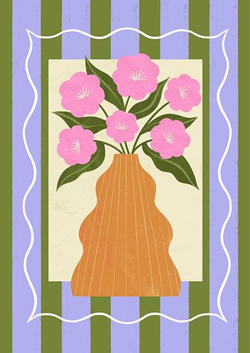 Roze bloemen in golvende vaas