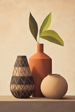 Creative vases with green leaves - minimalism