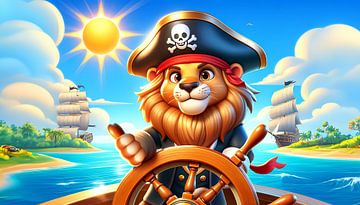 Un courageux capitaine de lion navigue dans les eaux tropicales sur artefacti