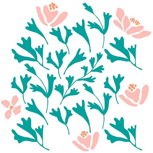 Bloemenmarkt. Moderne botanische kunst in groen, roze, wit