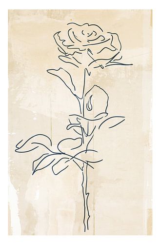 Subtiele Schoonheid | Lijntekening van een Roos