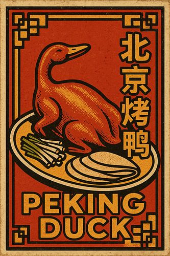 Retro Peking Eend Poster - Vintage Chinees Voedsel Muurkunst