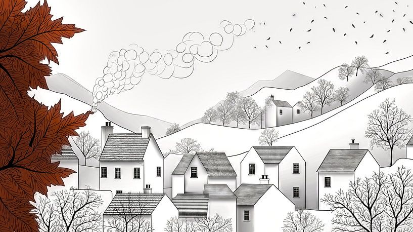 Smoke rises from mountain village chimneys by Frank Heinz