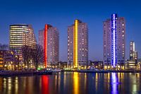 Leuvehaven Rotterdam bij zonsondergang met uitzicht op de Boompjes