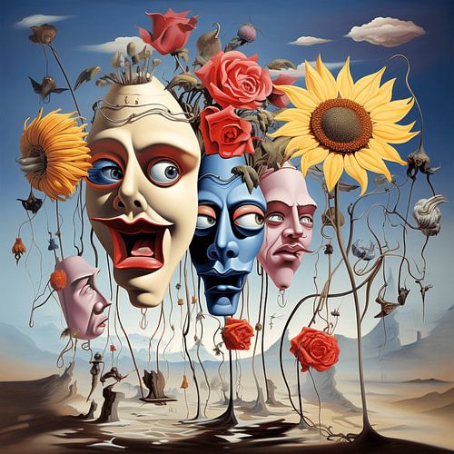 Surrealistische bloemen gezichten landschap melancholisch sprookje