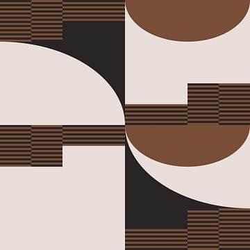Retro Geometrische Abstractie. Moderne kunst in bruin, wit, zwart nr. 8 van Dina Dankers