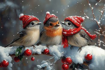 Wintervogels in Rood - vogels - schattig