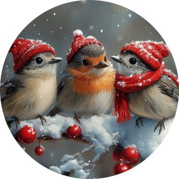 Wintervogels in Rood - vogels - schattig
