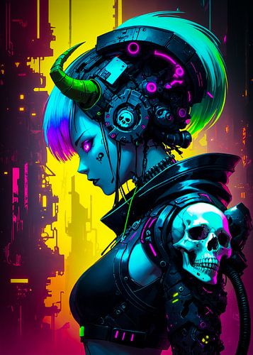 Cyborg Demon Anime Girl Cyberpunk Style