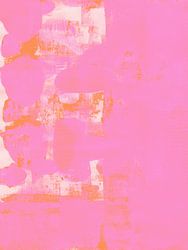 Abstract minimalistisch schilderij in neonroze, wit en oranje