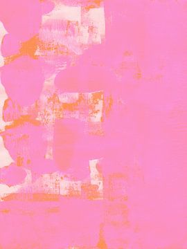 Abstract minimalistisch schilderij in neonroze, wit en oranje van Dina Dankers
