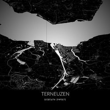 Schwarz-weiße Karte von Terneuzen, Zeeland. von Rezona