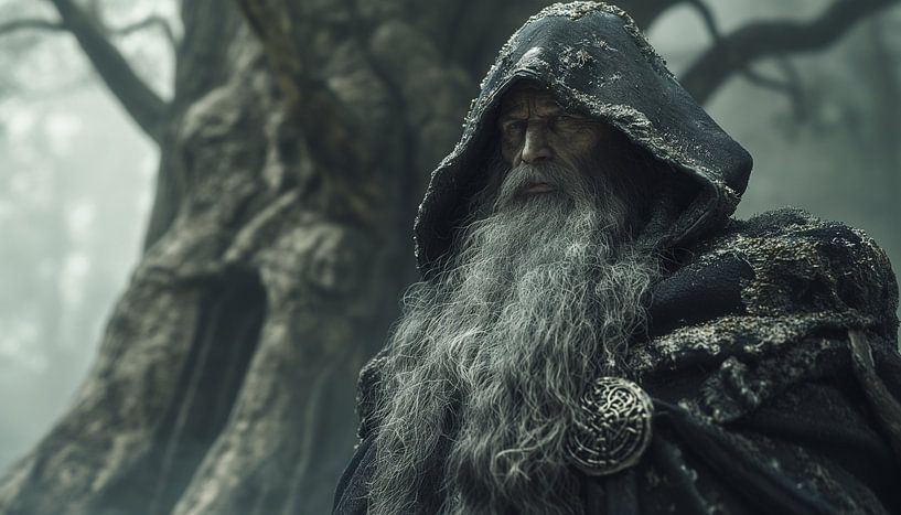 Ancient seer in the silence of the Celtic cloud forest by artefacti