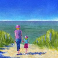 Wandeling door de duinen naar het strand Acrylschilderij