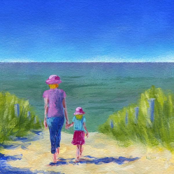 Together walking through the sand dunes painting by Karen Kaspar