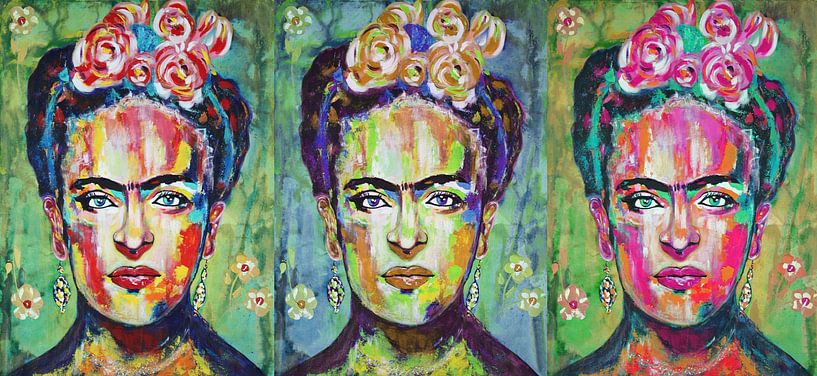 Frida Kahlo "Triple Colors van Kathleen Artist Fine Art