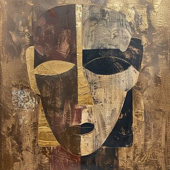 Abstract Tribal Mask in Gold and Earth tones