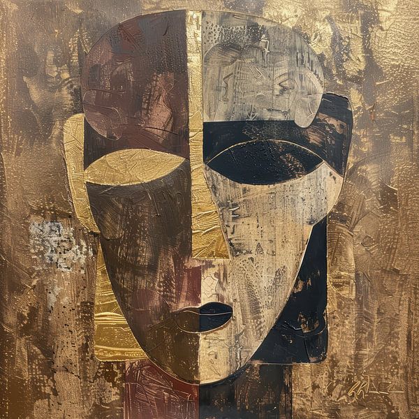 Abstract Tribal Mask in Gold and Earth tones by Digatelier