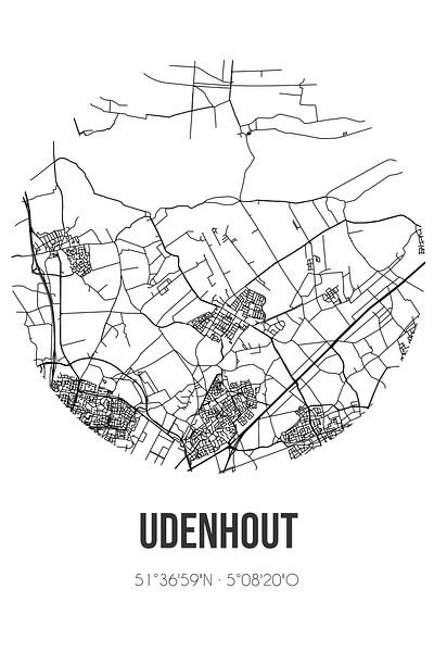 Udenhout (Noord-Brabant) | Landkaart | Zwart-wit van Stad & Wand