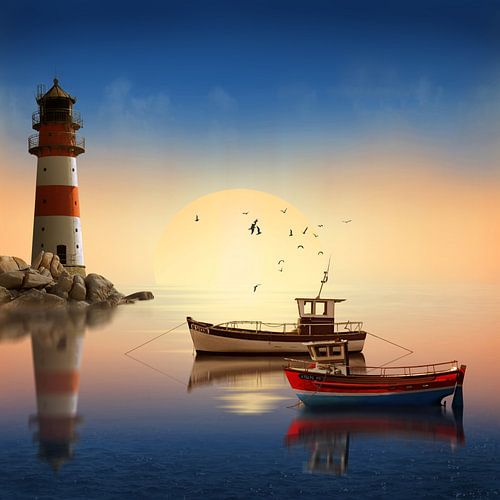 Small harbor with Lighthouse by Monika Jüngling