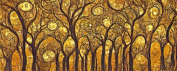 An enchanted forest in the style of Gustav Klimt by Whale & Sons.