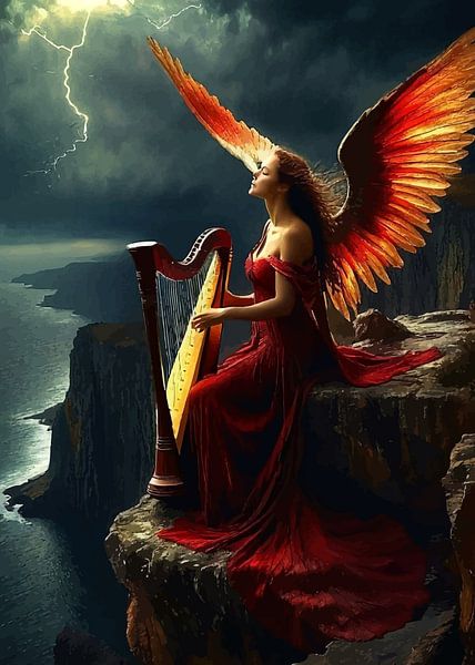 Angel Playing Harp by MIROKKU