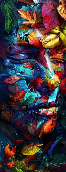 Abstract Gezicht Samengesteld uit Veelkleurige Bladeren van artefacti